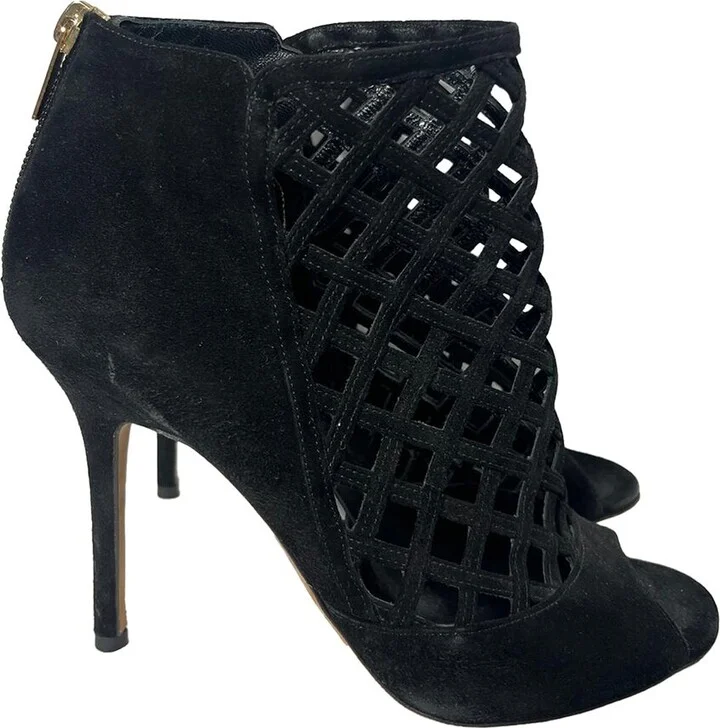 Jimmy Choo Women's Suede Laser Cut Peep-Toe Boot (Authentic Pre-Loved)