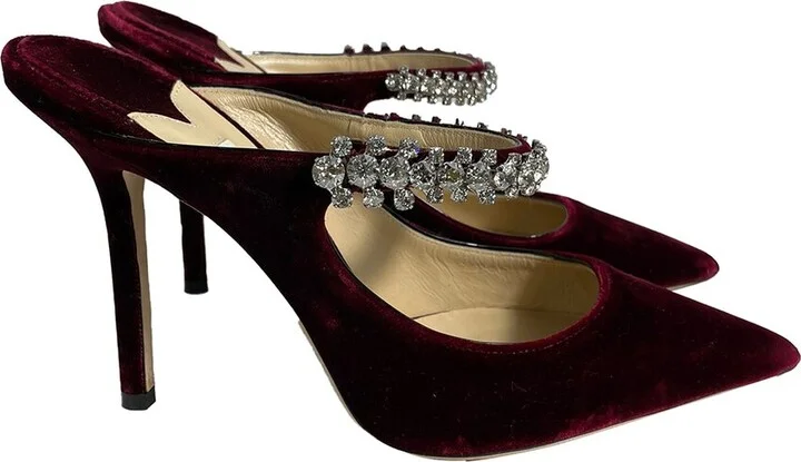 Jimmy Choo Women's Velvet Bing Crystal-Embellished Heeled Mule (Authentic Pre-Loved)