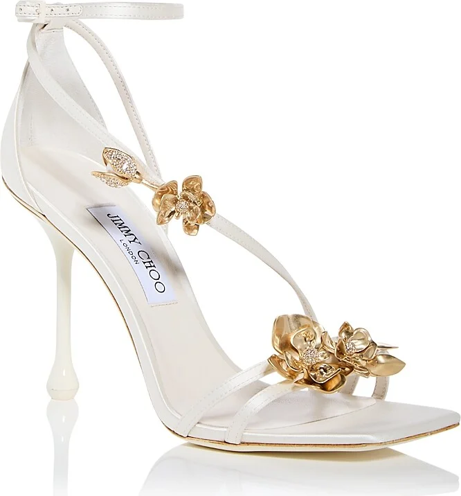 Jimmy Choo Women's Zea 95 Flower Jewel Satin Sandals