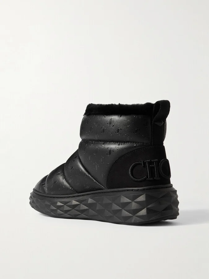 Jimmy Choo - Xan Shearling-lined Quilted Logo-embossed Leather Boots - Black - Image 3