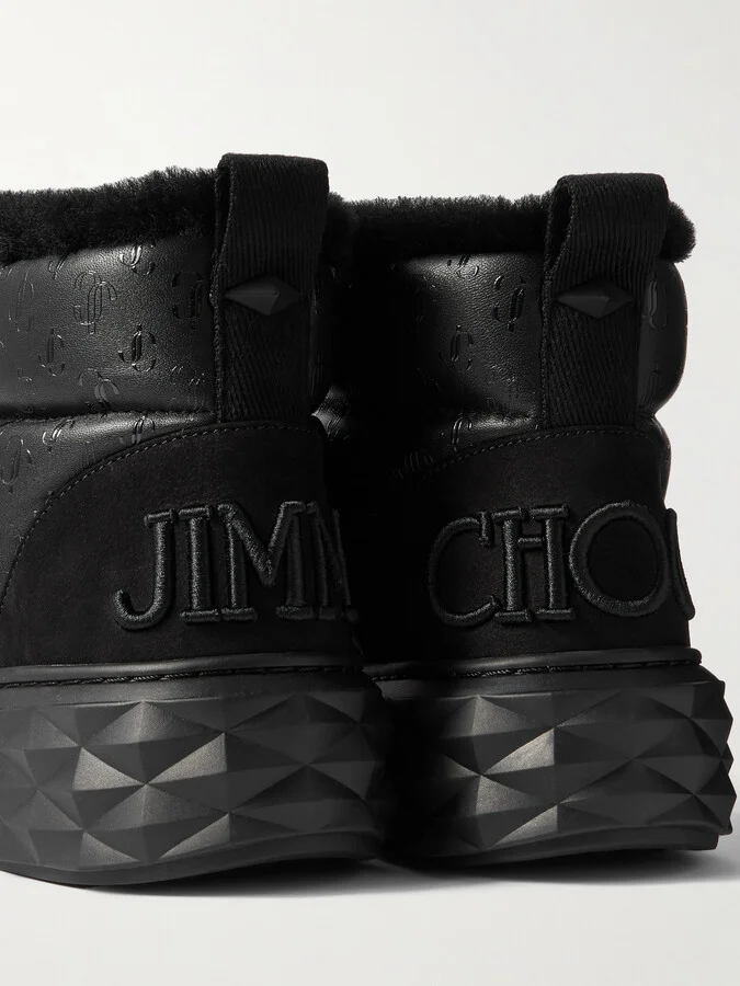 Jimmy Choo - Xan Shearling-lined Quilted Logo-embossed Leather Boots - Black - Image 4