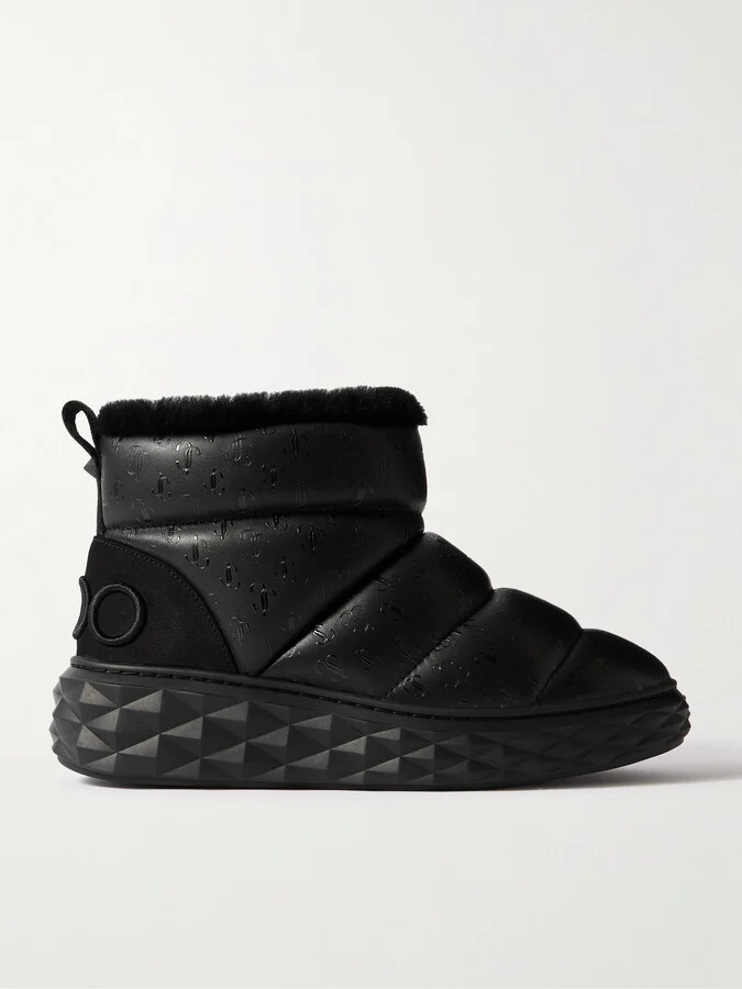 Jimmy Choo - Xan Shearling-lined Quilted Logo-embossed Leather Boots - Black