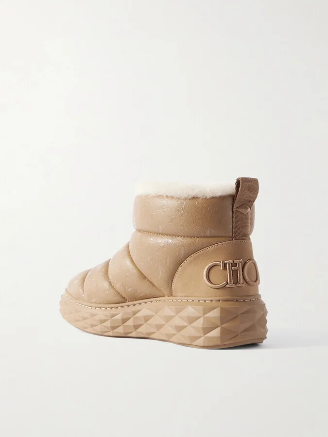 Jimmy Choo - Xan Shearling-lined Quilted Logo-embossed Leather Boots - Brown - Image 3