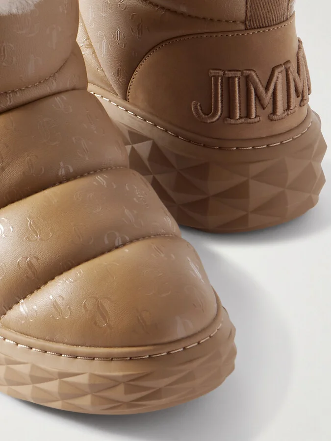 Jimmy Choo - Xan Shearling-lined Quilted Logo-embossed Leather Boots - Brown - Image 4