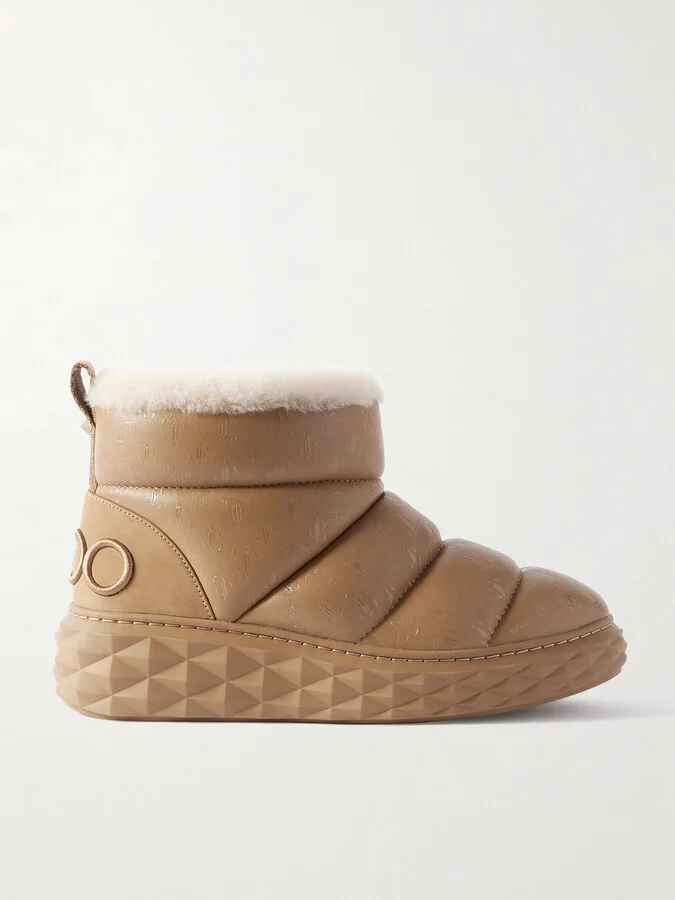 Jimmy Choo - Xan Shearling-lined Quilted Logo-embossed Leather Boots - Brown