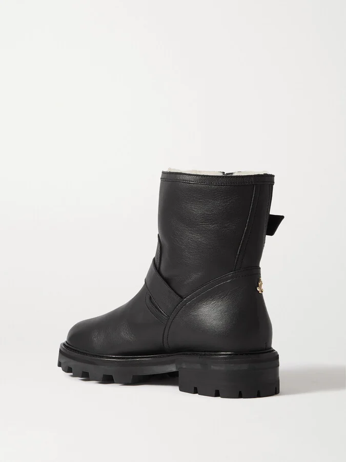 Jimmy Choo - Youth Ii Buckled Shearling-lined Leather Ankle Boots - Black - Image 3