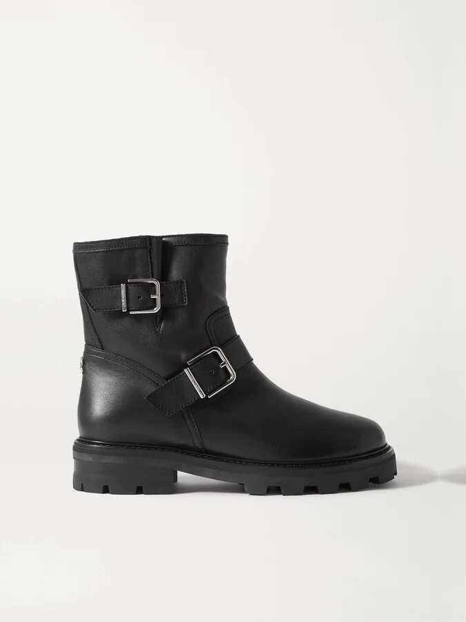 Jimmy Choo - Youth Ii Buckled Shearling-lined Leather Ankle Boots - Black