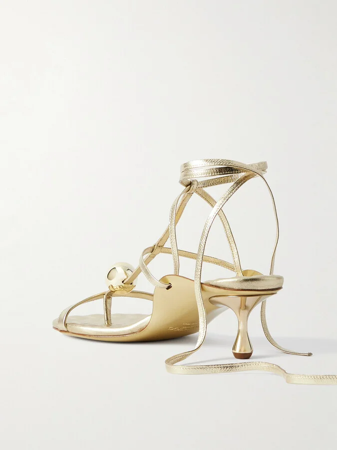Jimmy Choo - Zyra 50 Embellished Metallic Leather Sandals - Gold - Image 3