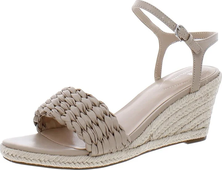 Jingle Womens Faux Leather Ankle Strap Wedge Sandals