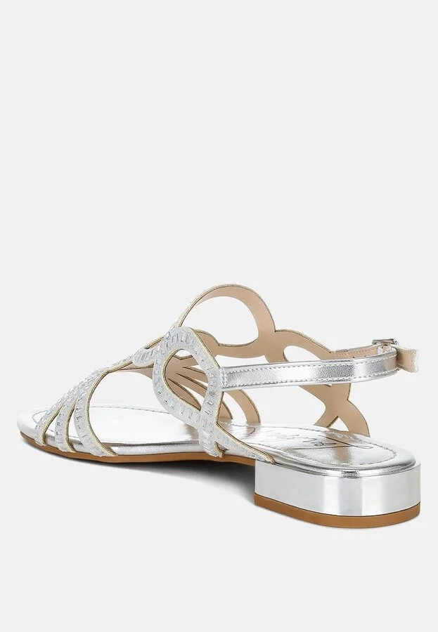Jisters Cut Out Detail Rhinestone Flat Sandals - Image 2