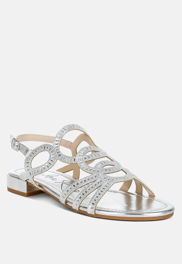 Jisters Cut Out Detail Rhinestone Flat Sandals - Image 3