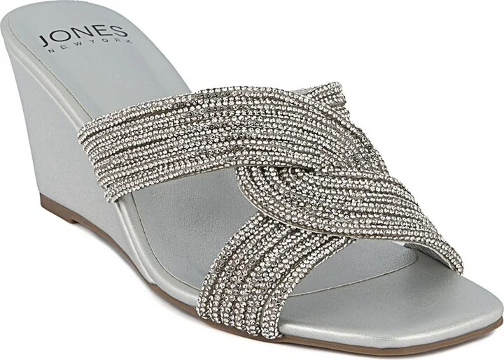 JNYIREBBO Womens Jeweled Manmade Wedge Heels