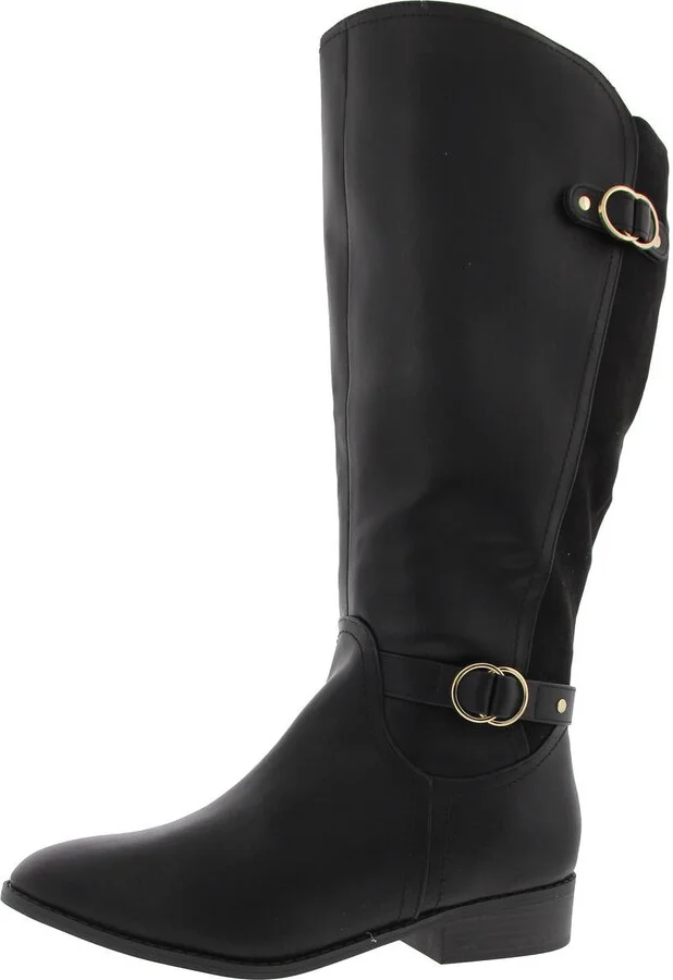 JnyLeandraa Womens Buckle Leather Knee-High Boots