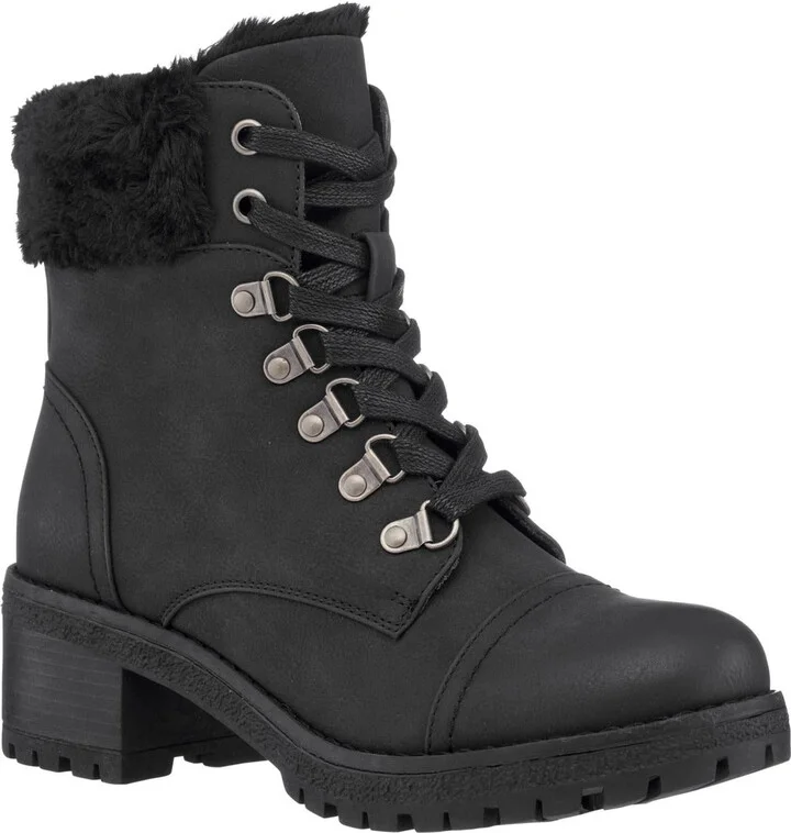 Joan Womens Faux Fur Faux Leather Ankle Boots