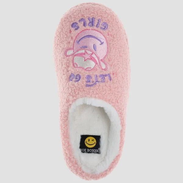 Joe Boxer Lets Go Ladies Clog lippers - Pink : Cushioned Insole, Indoor/Outdoor Outsole, miley Face Pattern - Image 2