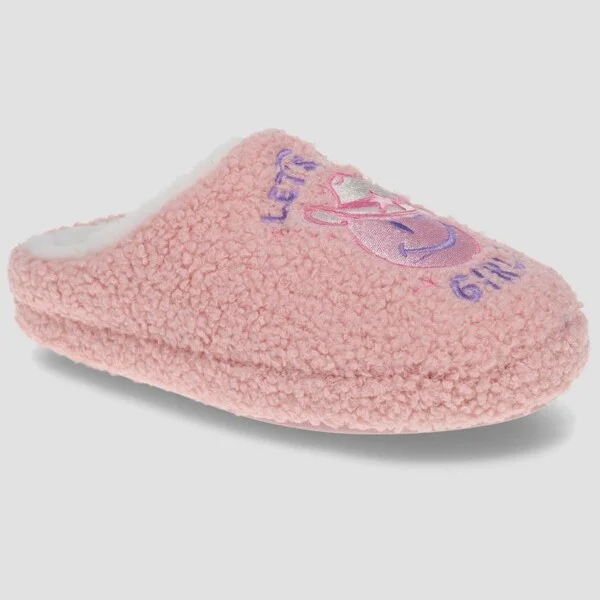 Joe Boxer Lets Go Ladies Clog lippers - Pink : Cushioned Insole, Indoor/Outdoor Outsole, miley Face Pattern