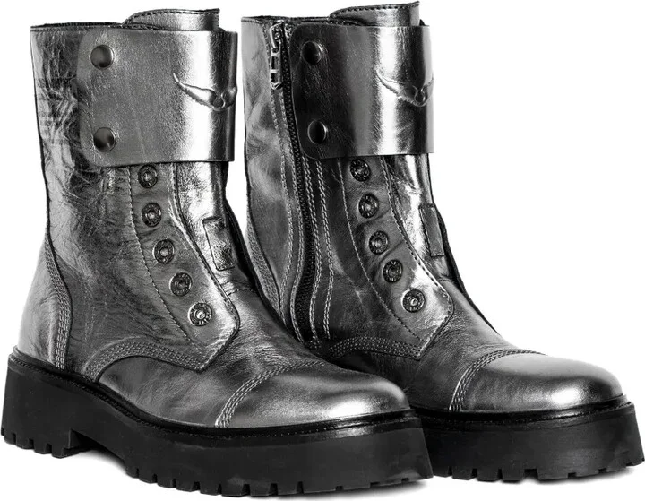 Joe Fast metallic-effect leather combat boots - Image 2