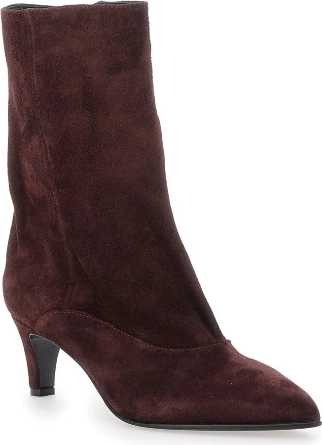 'Joelle' Bordeaux Ankle Boots With Pointed Design And Low Heel In Suede Woman - Image 2