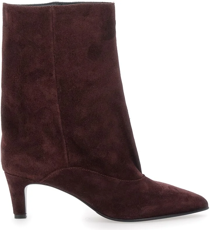 'joelle' Bordeaux Ankle Boots With Pointed Design And Low Heel In Suede Woman