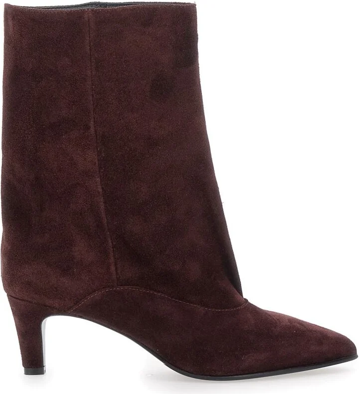 'Joelle' Bordeaux Ankle Boots With Pointed Design And Low Heel In Suede Woman