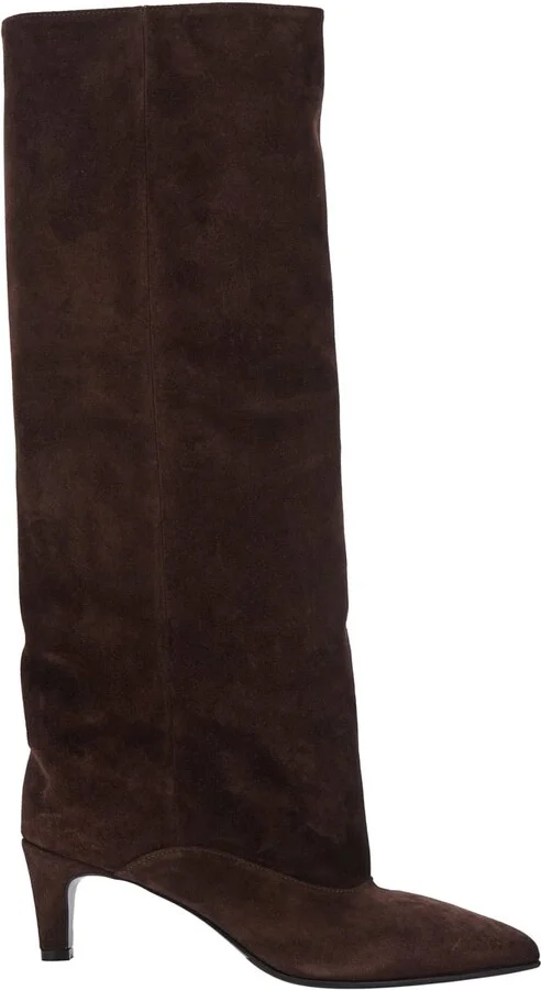 'joelle' Brown Boots With Pointed Design And Low Heel In Suede Woman