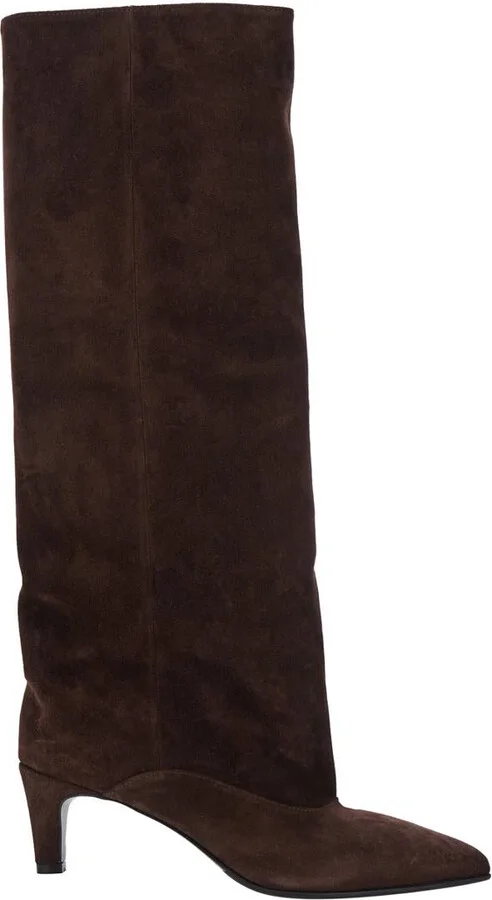 'Joelle' Brown Boots With Pointed Design And Low Heel In Suede Woman