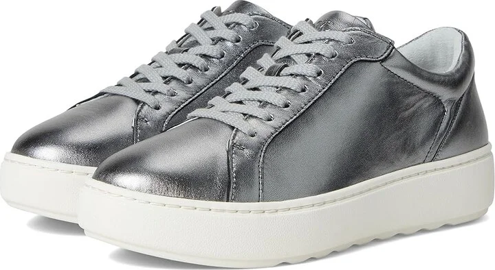 Johnston & Murphy Cammie Lace-Up Women's Shoes Pewter Italian Metallic Glove Leather : 6 M, Leather/Nubuck