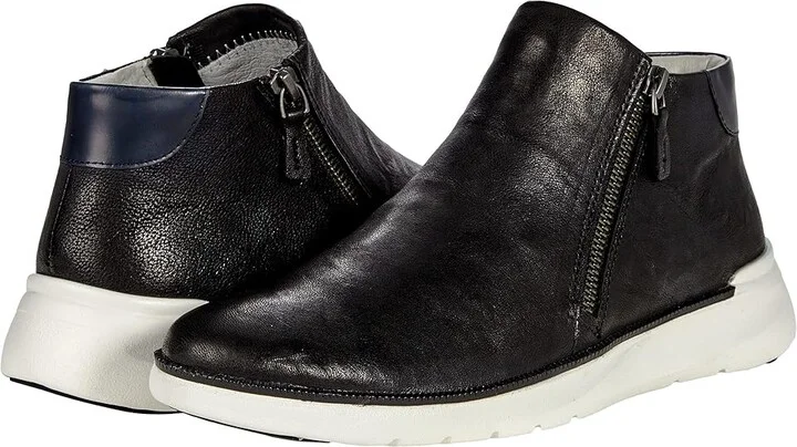 Johnston & Murphy Emery Zip Bootie Women's Shoes Black Washed Sheepskin : 6 M, Leather