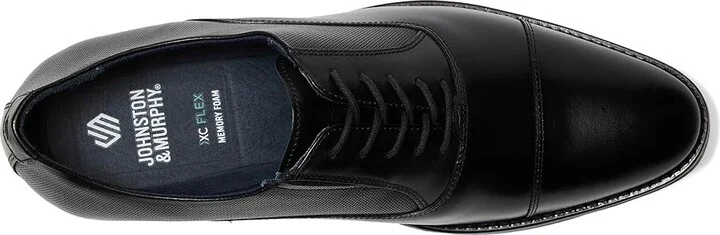 Johnston & Murphy Landry Embossed Cap Toe Men's Lace Up Wing Tip Shoes Black Full Grain : 8.5 M (D), Leather - Image 2