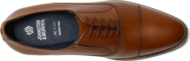 Johnston & Murphy Landry Embossed Cap Toe Men's Lace Up Wing Tip Shoes Tan Full Grain : 11 M (D), Leather - Image 2