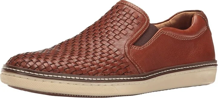 Johnston & Murphy McGuffey Woven Casual Slip-On Sneaker Men's Slip on Shoes Tan Full Grain : 8 M (D), Full Grain leather - Image 2