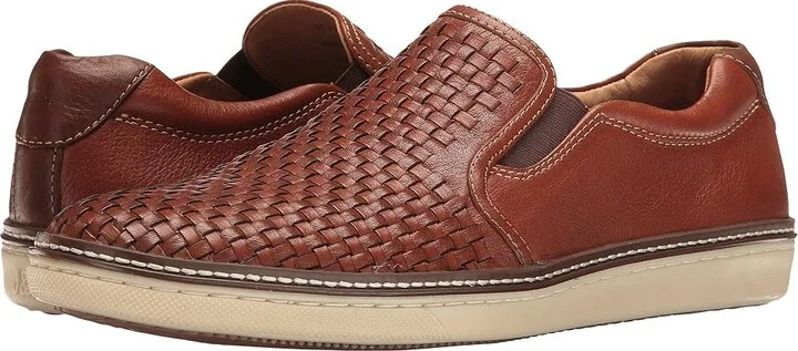 Johnston & Murphy McGuffey Woven Casual Slip-On Sneaker Men's Slip on Shoes Tan Full Grain : 8 M (D), Full Grain leather