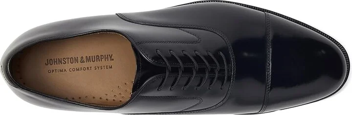 Johnston & Murphy Melton Classic Dress Cap Toe Oxford Men's Lace Up Cap Toe Shoes Black Brushed Veal : 7.5 D (M), Leather - Image 3