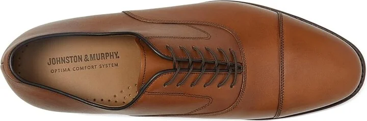 Johnston & Murphy Melton Classic Dress Cap Toe Oxford Men's Lace Up Cap Toe Shoes Tan Italian Calfskin : 8 D (M), Leather - Image 3