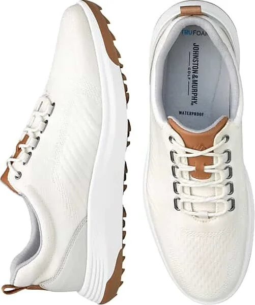 Johnston & Murphy Men's Amherst Plain Toe U-Throat Golf Shoes White Knit
