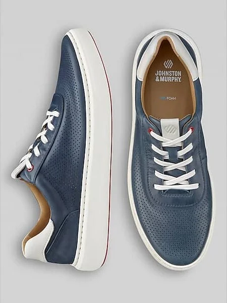 Johnston & Murphy Men's Anders U-Throat Leather Lace-Up Sneakers Navy