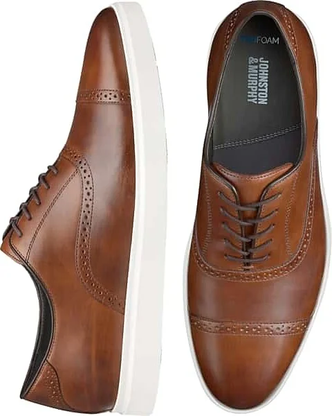Johnston & Murphy Men's Brody Leather Lace-Up Cap Toe Dress Sneakers Brown