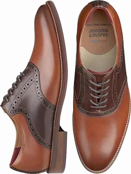 Johnston & Murphy Men's Conard 2.0 Leather Plain Toe Oxfords Tan/Mahogany