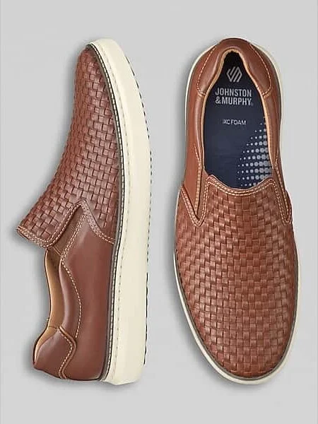 Johnston & Murphy Men's McGuffey Woven Nubuck Leather Slip-Ons Tan
