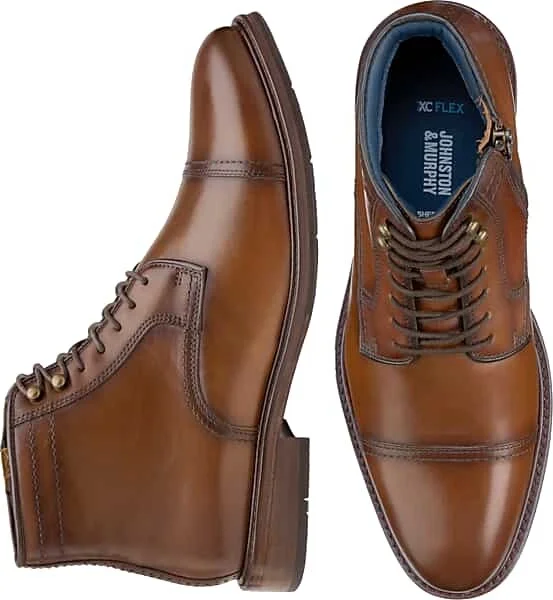 Johnston & Murphy Men's Raleigh Leather Cap Toe Zip-Up Boots Tan