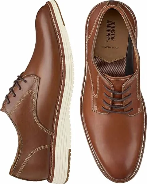 Johnston & Murphy Men's Upton Leather Plain Toe Lace-Up Oxford Tan