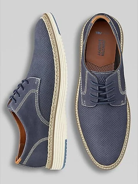 Johnston & Murphy Men's Upton Nubuck Leather Perforated Plain Toe Oxfords Navy