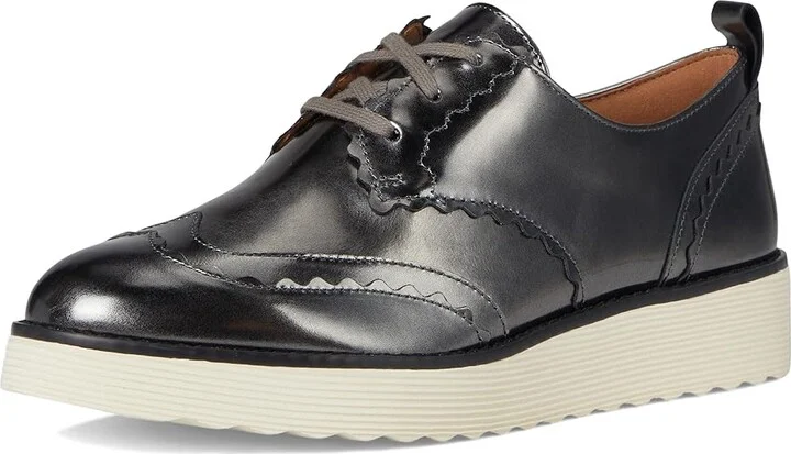 Johnston & Murphy Mitzi Scalloped Oxford Women's Flat Shoes Pewter : 9.5 M, Leather - Image 5