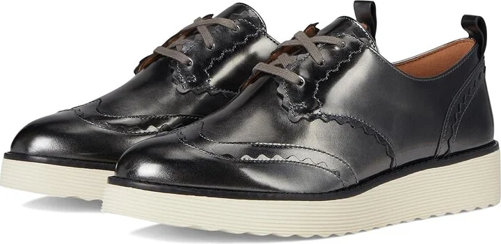 Johnston & Murphy Mitzi Scalloped Oxford Women's Flat Shoes Pewter : 9.5 M, Leather