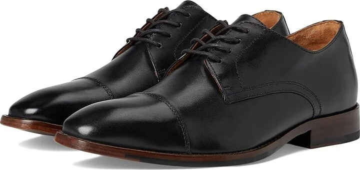 Johnston & Murphy Richland Cap Toe Men's Lace Up Wing Tip Shoes Black Full Grain : 13 W (EE), Leather