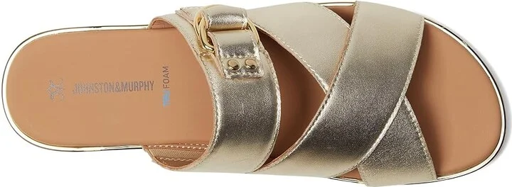 Johnston & Murphy Shayla Cross-Band Slide Women's Sandals Gold Metallic : 6 M, Leather - Image 2