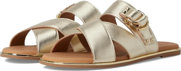 Johnston & Murphy Shayla Cross-Band Slide Women's Sandals Gold Metallic : 6 M, Leather