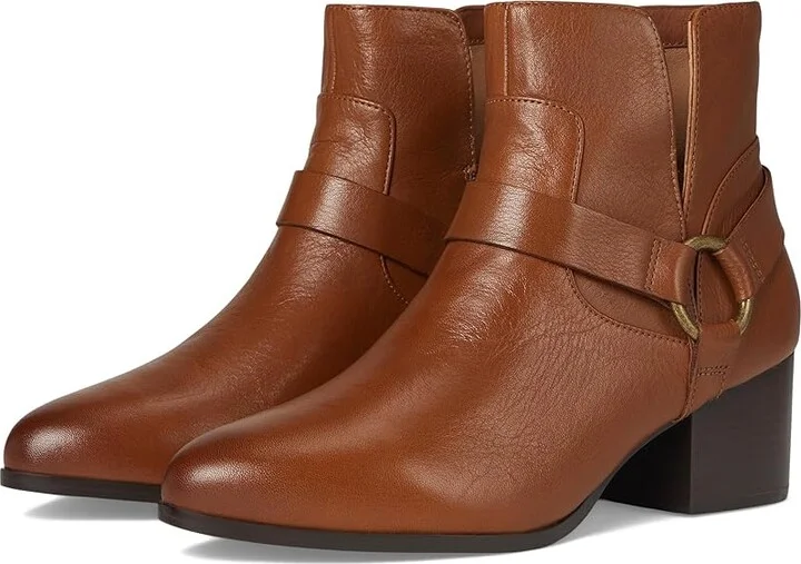 Johnston & Murphy Trista Harness Bootie Women's Boots Cognac Calfskin : 9 M, Leather/Microfiber/Rubber