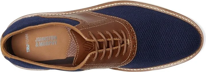Johnston & Murphy Upton Knit Saddle Men's Slip on Shoes Navy Knit/Tan Full Grain : 9 M (D), Leather - Image 2