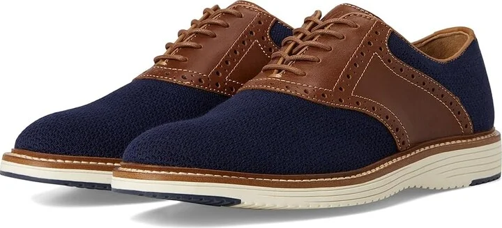 Johnston & Murphy Upton Knit Saddle Men's Slip on Shoes Navy Knit/Tan Full Grain : 9 M (D), Leather